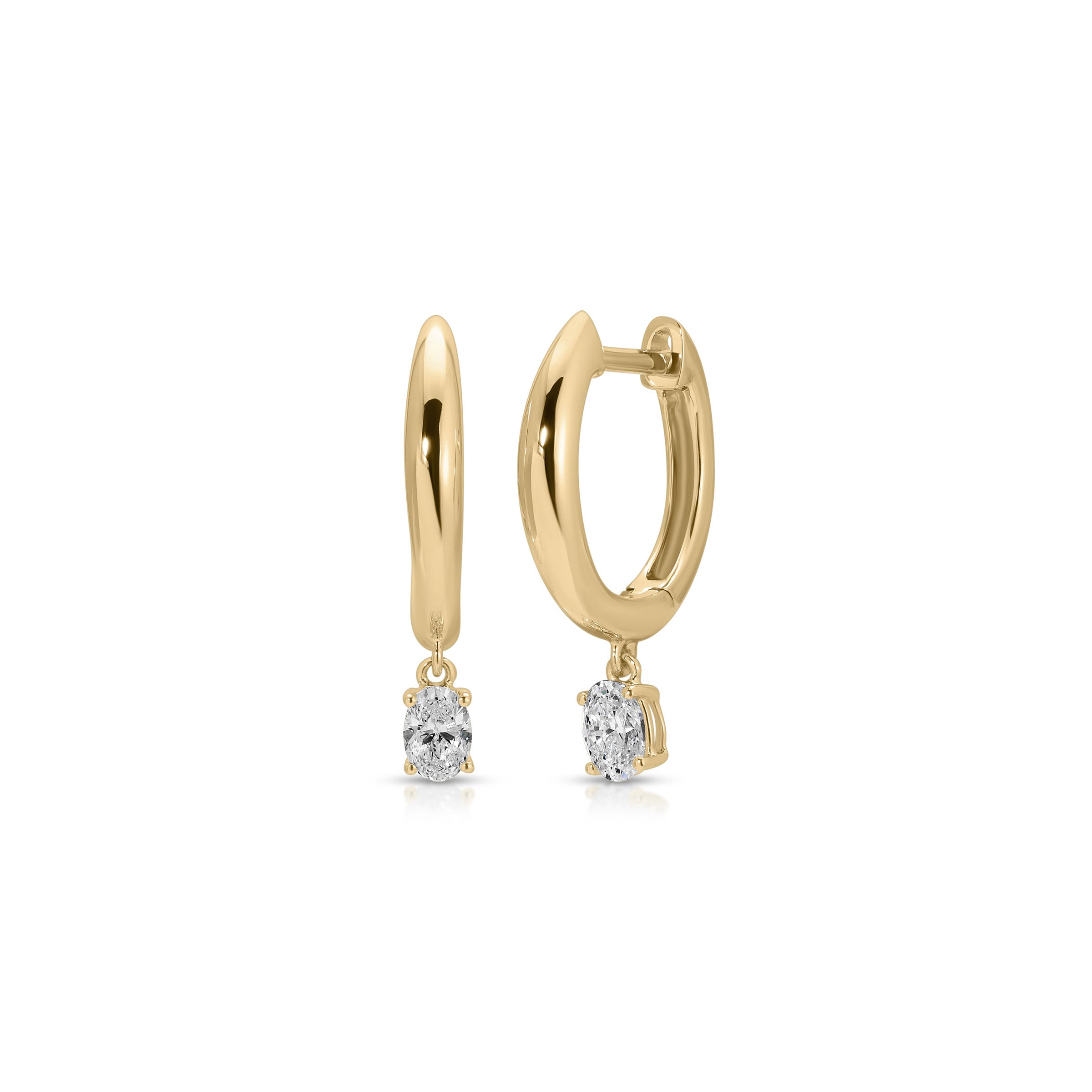 Diamond Oval Drop Gold Dome Huggie Earring