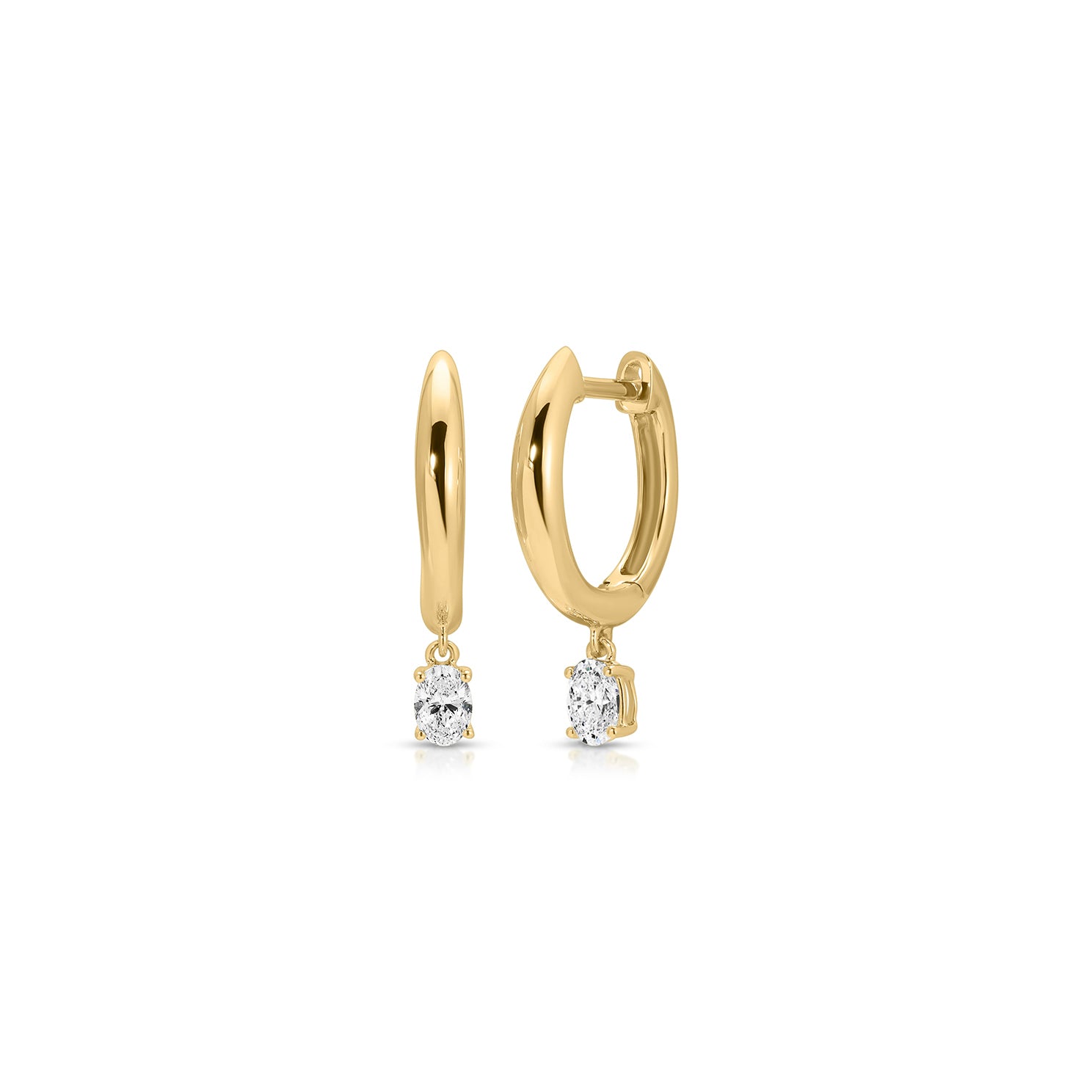 Diamond Oval Drop Gold Dome Huggie Earring