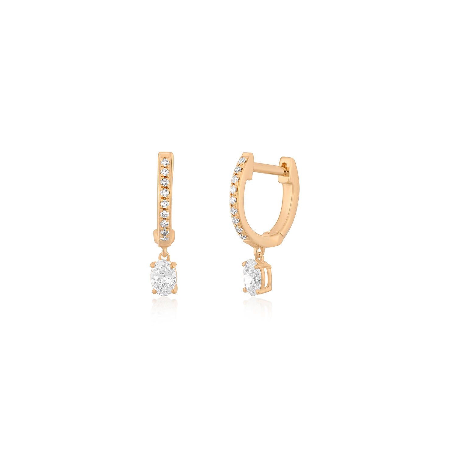 Oval Drop Diamond Mini Huggie Earring in 14k rose gold