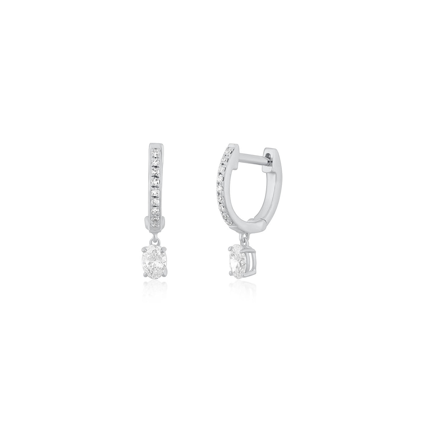 Oval Drop Diamond Mini Huggie Earring in 14k white gold