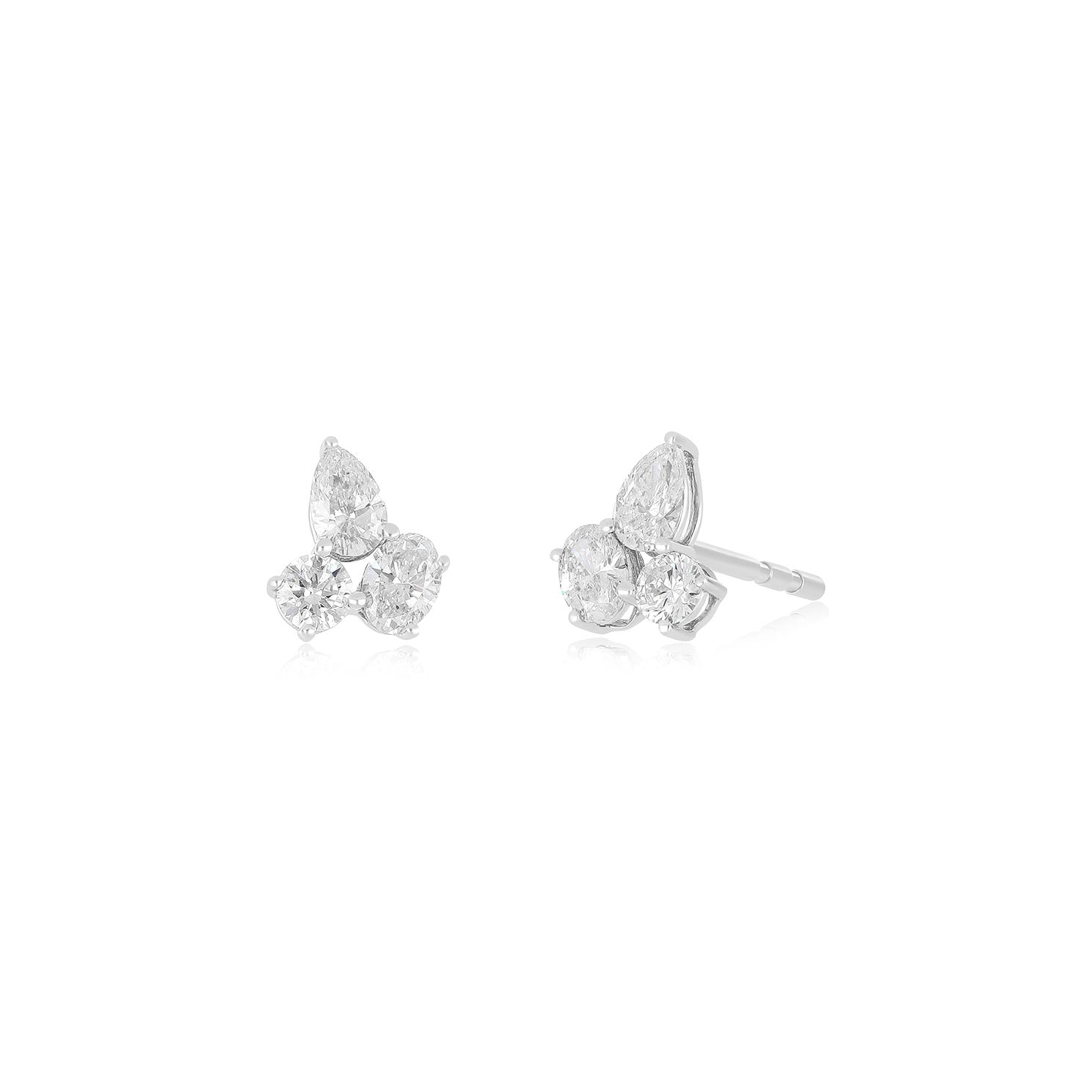Triple Diamond Cluster Stud Earrings in 14k white gold