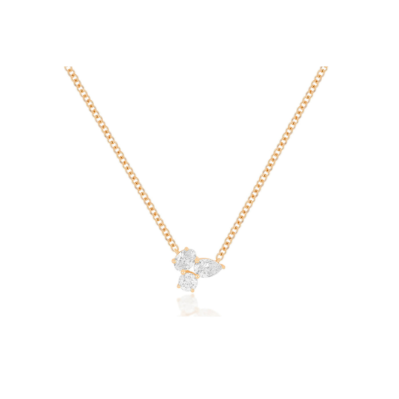 Triple Diamond Cluster Necklace in 14k rose gold