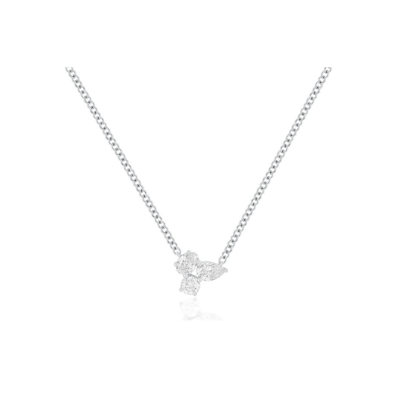 Triple Diamond Cluster Necklace in 14k white gold