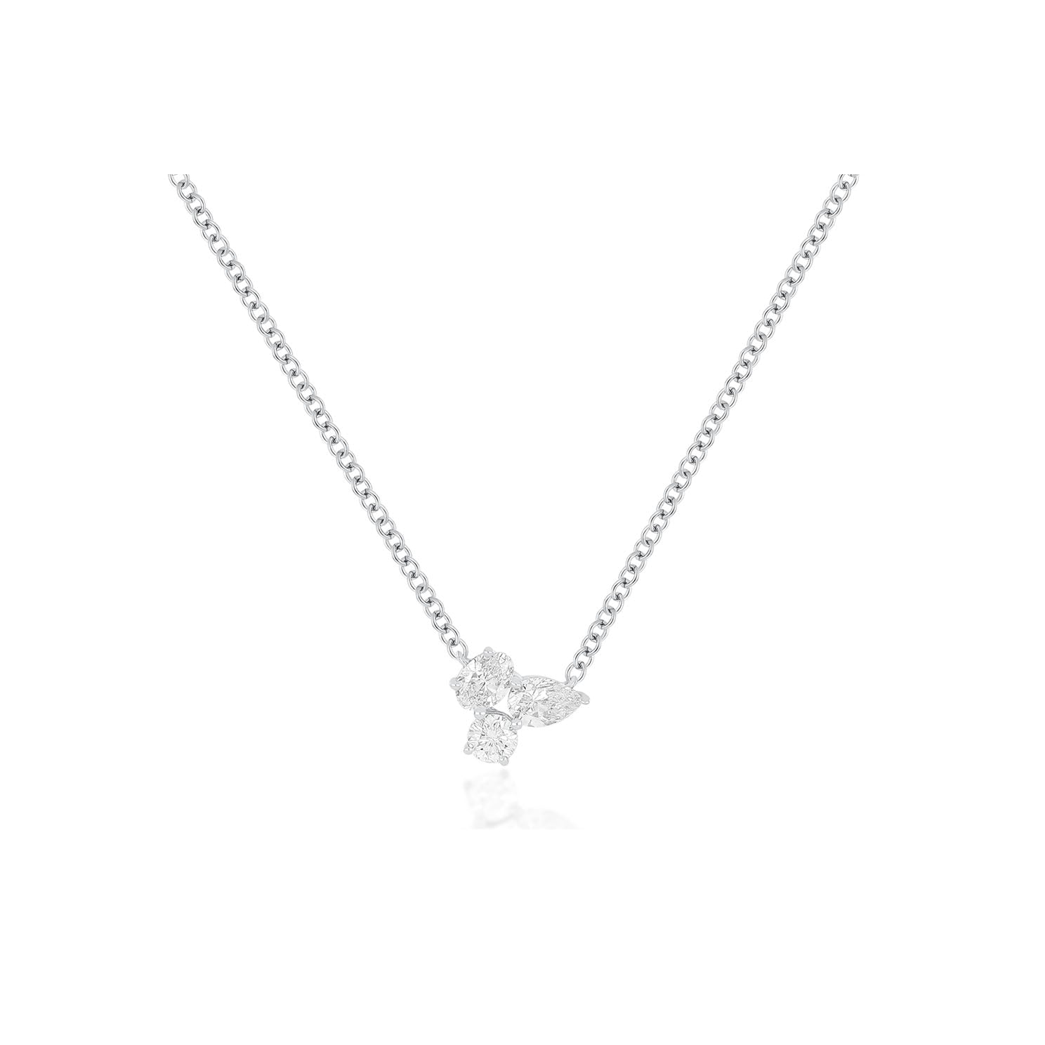 Triple Diamond Cluster Necklace in 14k white gold