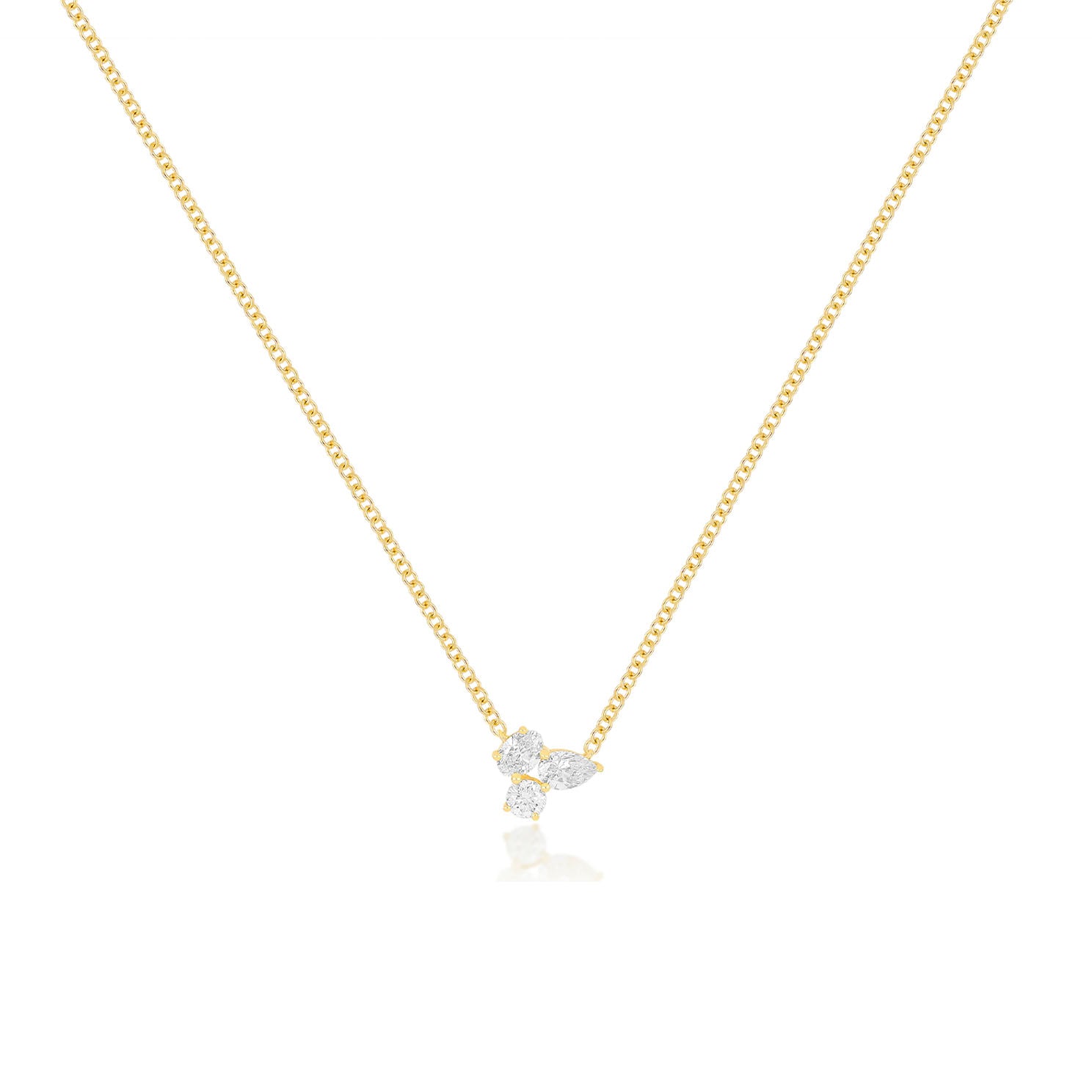 Triple Diamond Cluster Necklace in 14k yellow gold