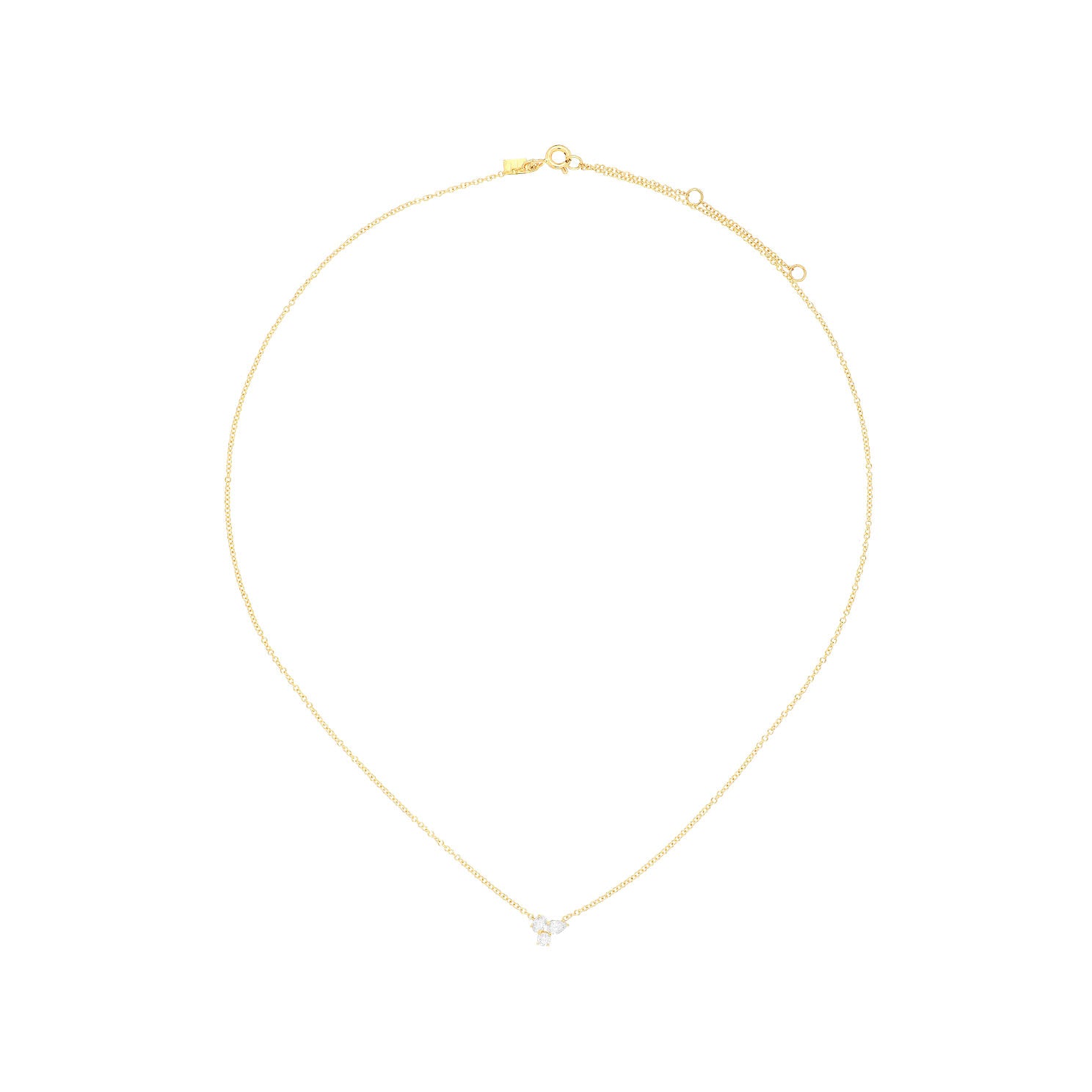 Triple Diamond Cluster Necklace in 14k yellow gold