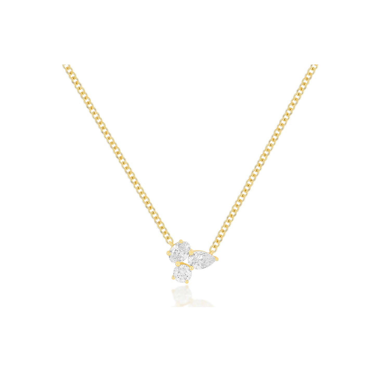 Triple Diamond Cluster Necklace in 14k yellow gold