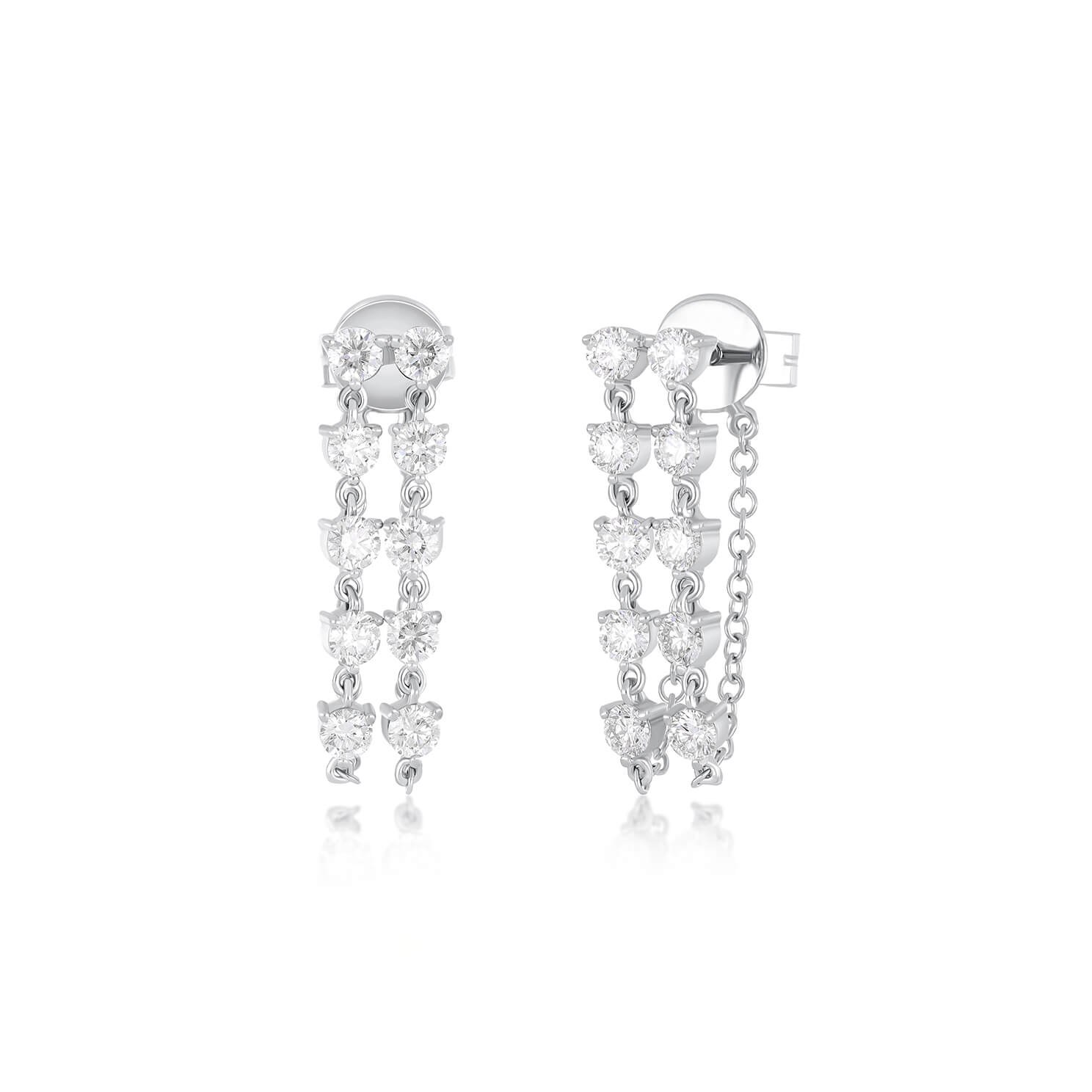 Double Multi Diamond Chain Stud Earring | 14k Gold | EF Collection — EF ...