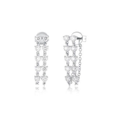 Double Multi Diamond Chain Stud Earring in 14k white gold