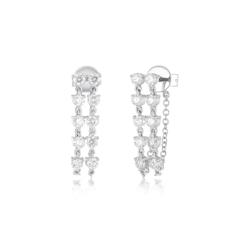 Double Multi Diamond Chain Stud Earring in 14k white gold