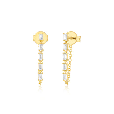 Multi Diamond Baguette Chain Stud Earring in 14k yellow gold
