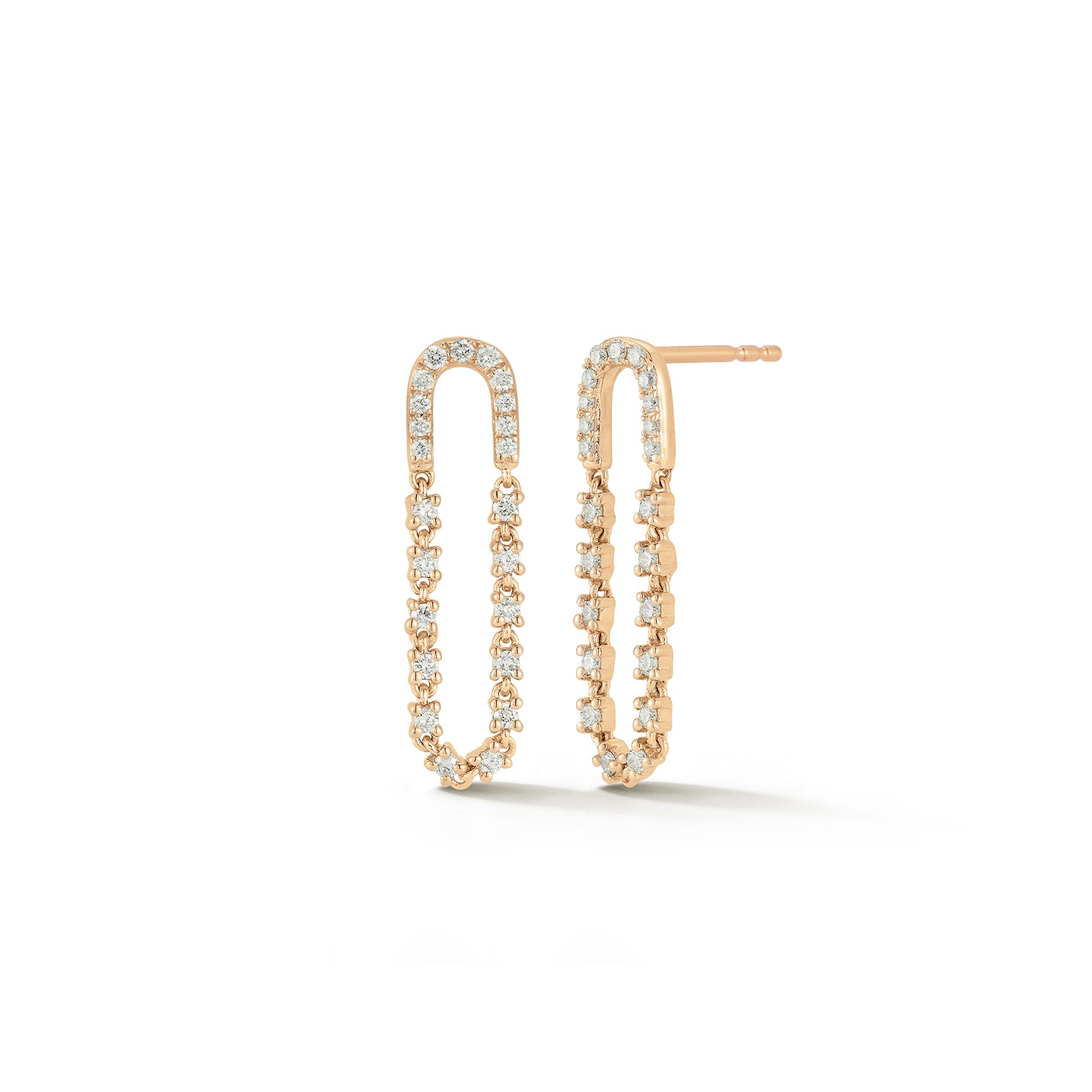 Diamond Loop Chain Stud Earring in 14k rose gold