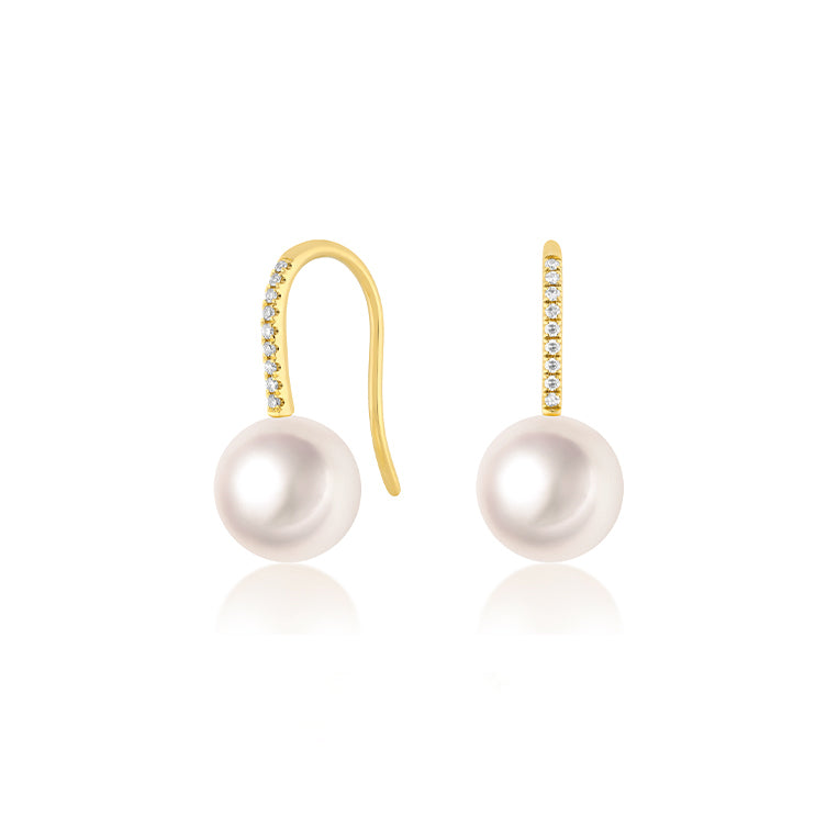 Pearl Ball Drop Earrings in 14k yellow gold
