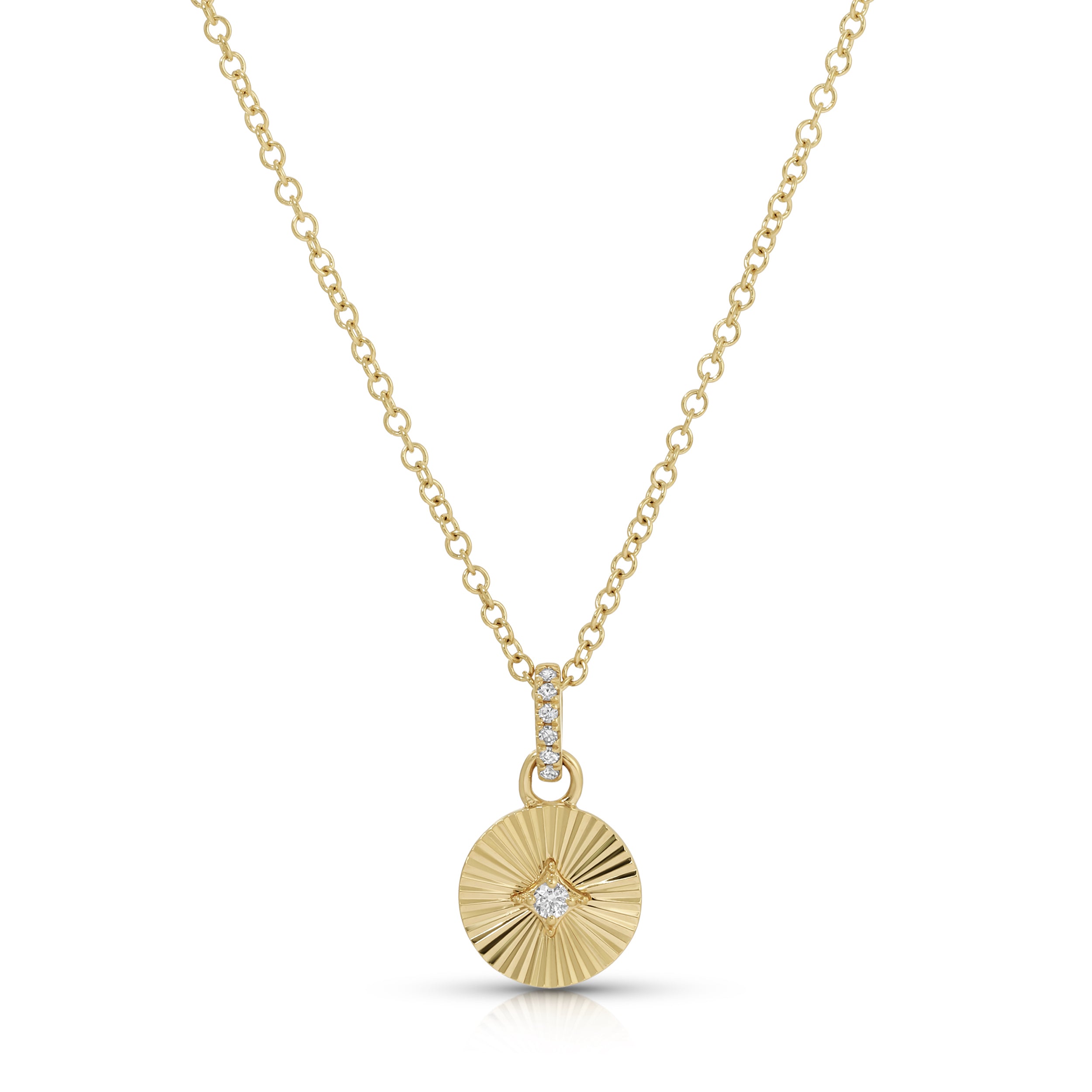 Gold & Diamond Fluted Disc Necklace