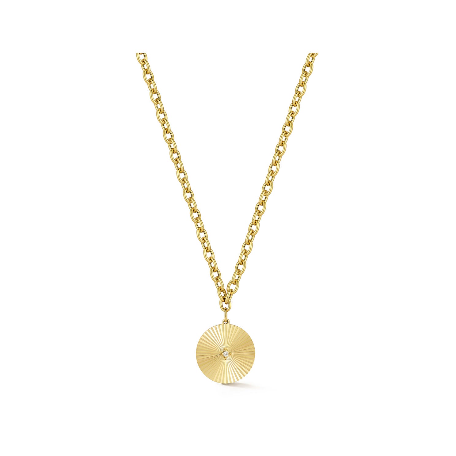Jumbo Gold & Diamond Fluted Disc Chain Necklace