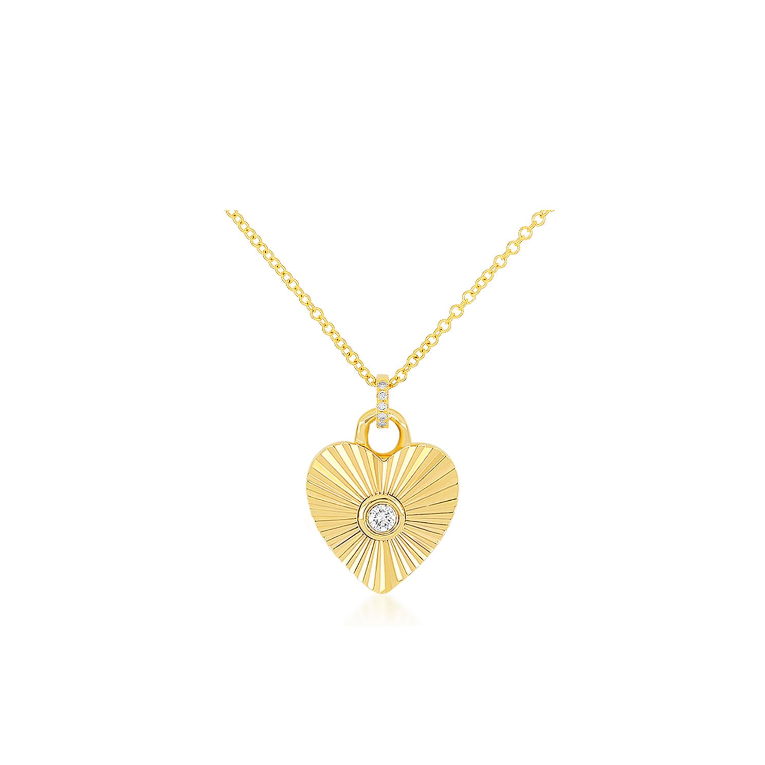 Gold & Diamond Fluted Heart Necklace