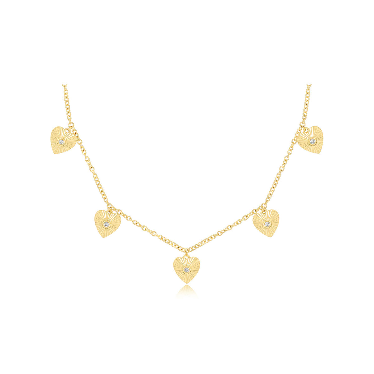 Multi Gold & Diamond Fluted Heart Necklace