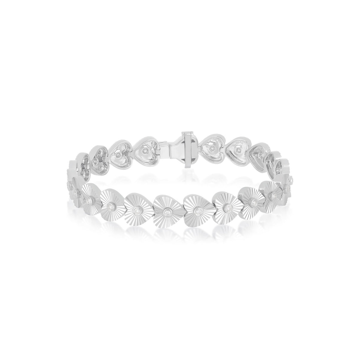 Gold & Diamond Fluted Heart Eternity Bracelet
