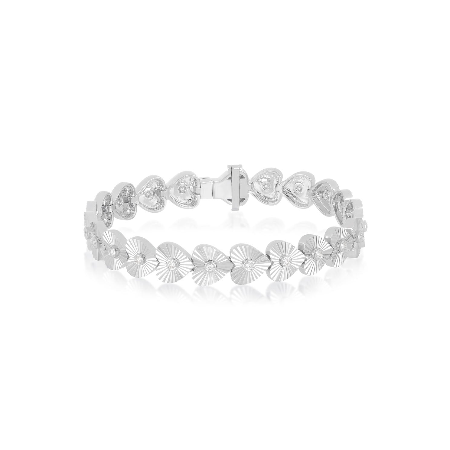 Gold & Diamond Fluted Heart Eternity Bracelet