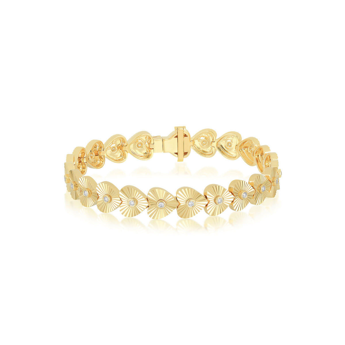 Gold & Diamond Fluted Heart Eternity Bracelet