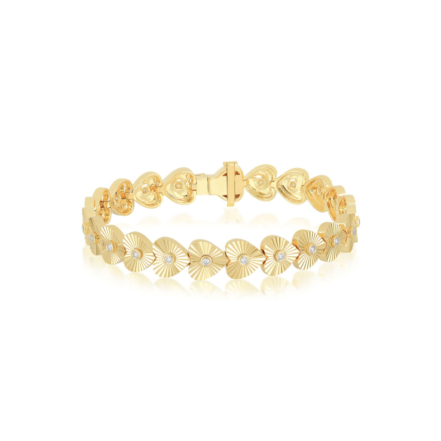 Gold & Diamond Fluted Heart Eternity Bracelet