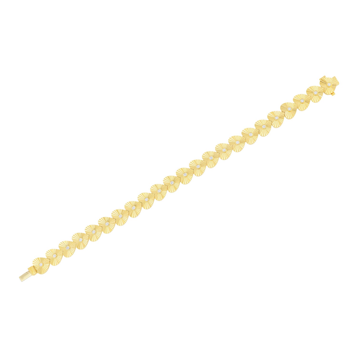 Gold & Diamond Fluted Heart Eternity Bracelet