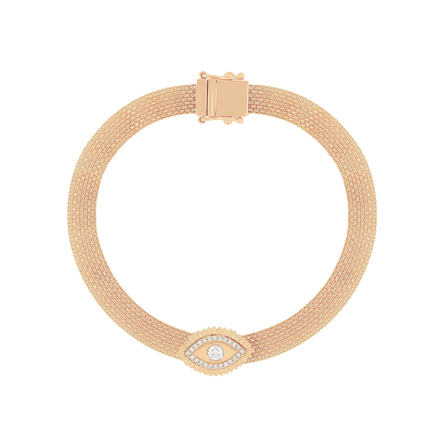 Gold & Diamond Evil Eye Protection Mesh Bracelet