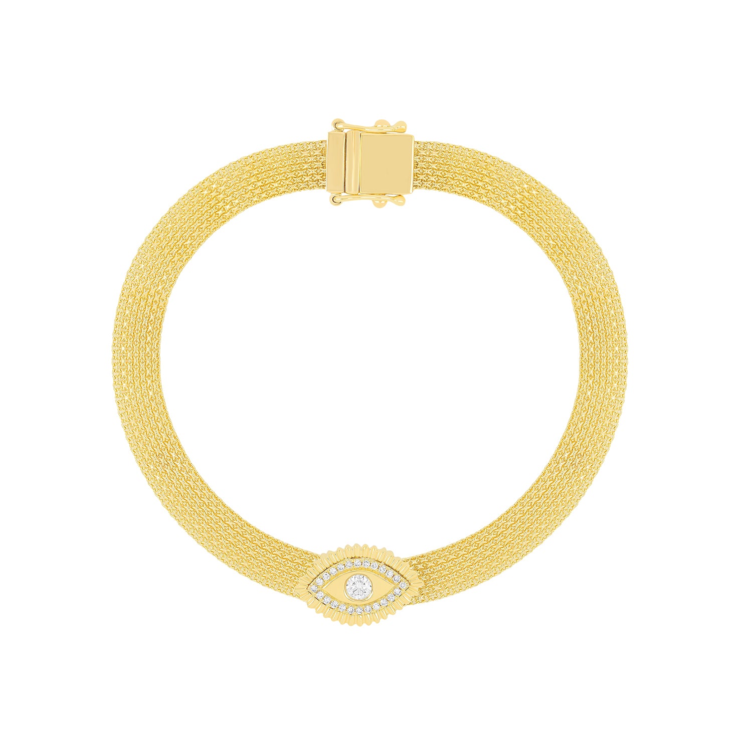 Gold & Diamond Evil Eye Protection Mesh Bracelet