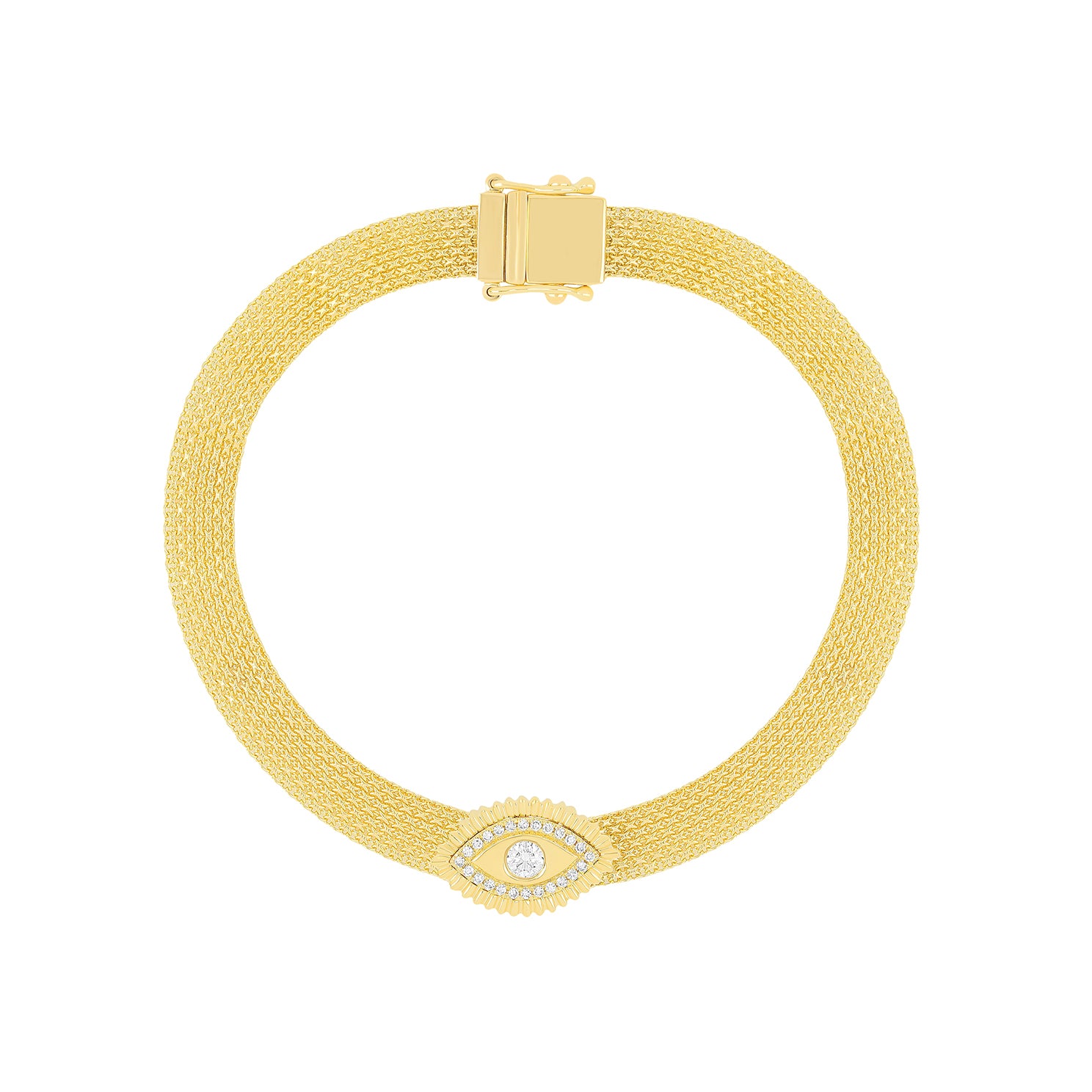 Gold & Diamond Evil Eye Protection Mesh Bracelet