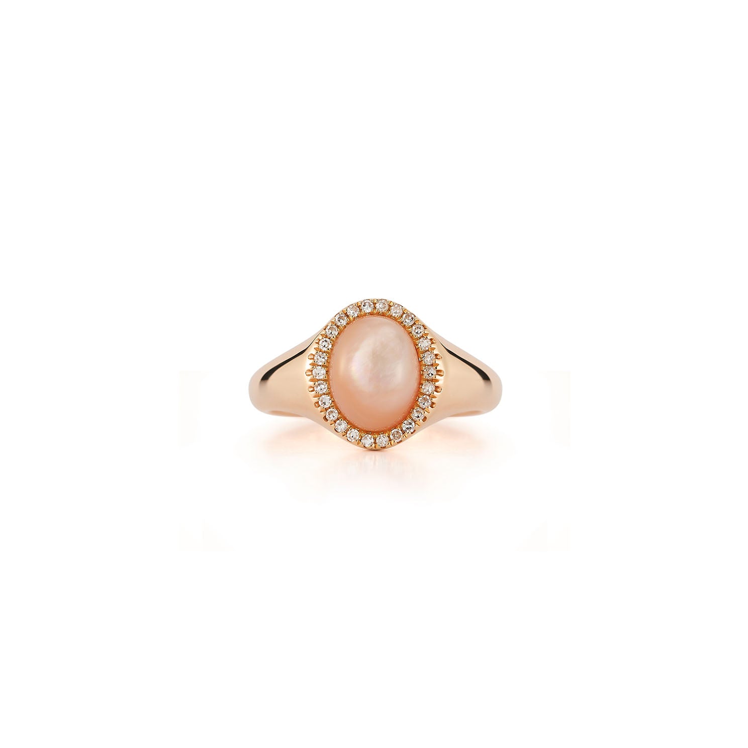 Diamond & Pink Mother of Pearl Cabochon Signet Ring