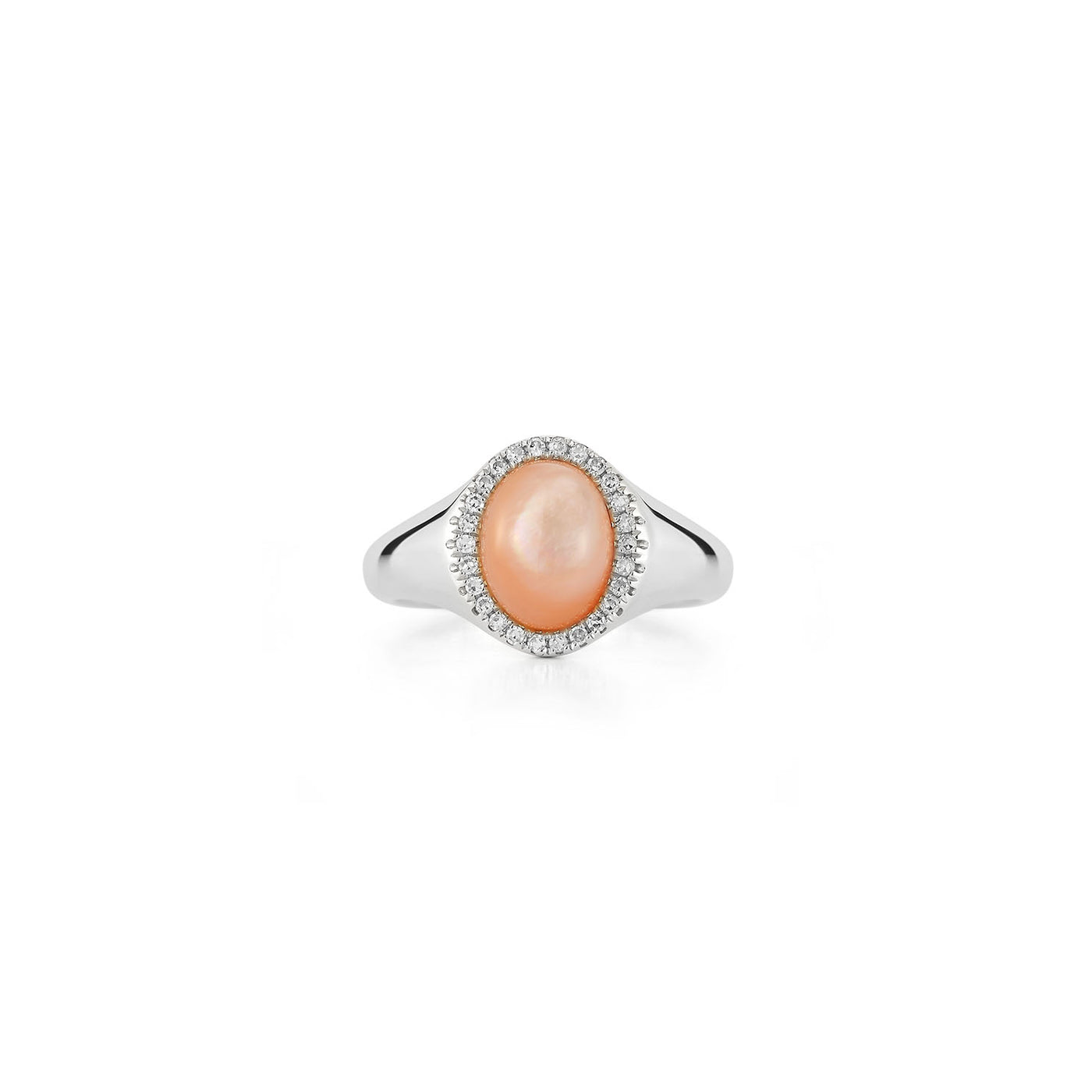 Diamond & Pink Mother of Pearl Cabochon Signet Ring