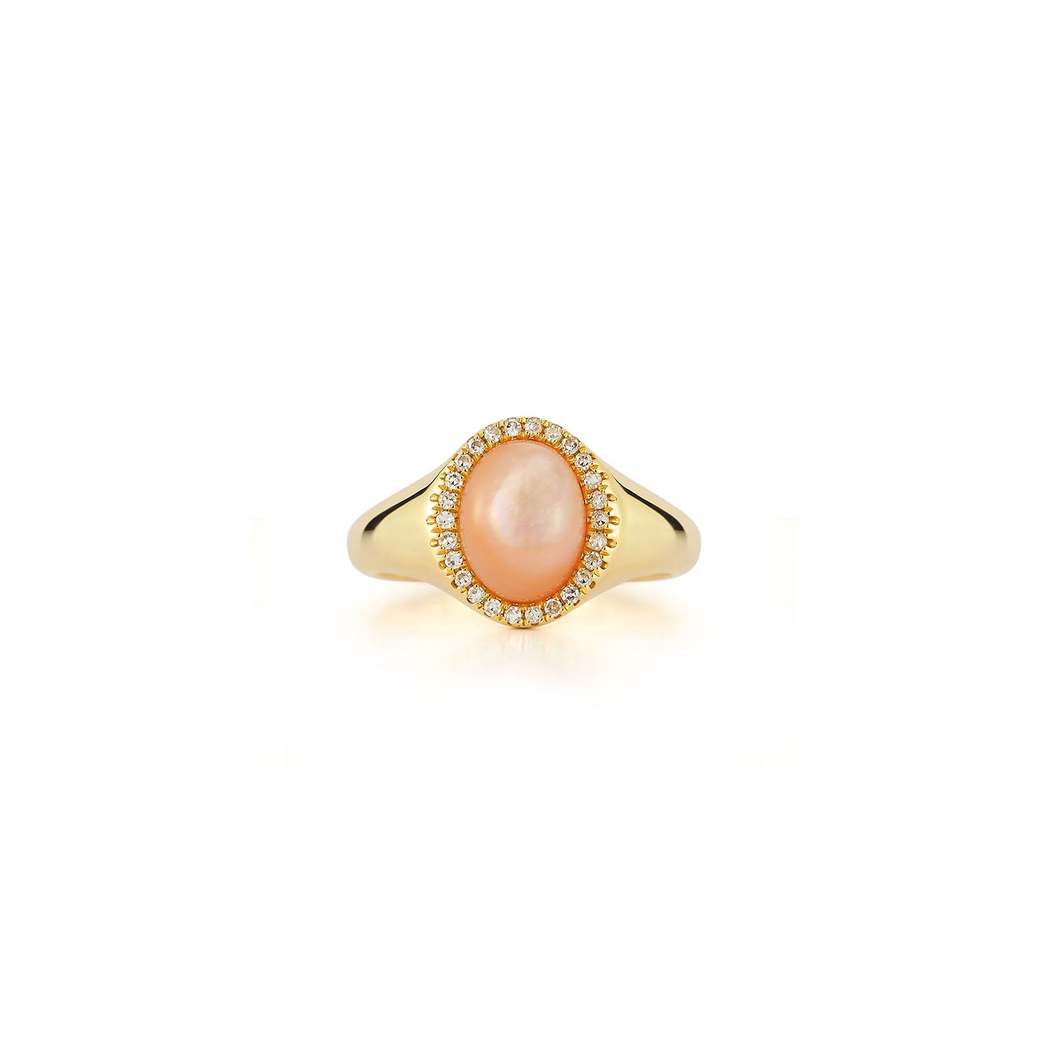 Diamond & Pink Mother of Pearl Cabochon Signet Ring