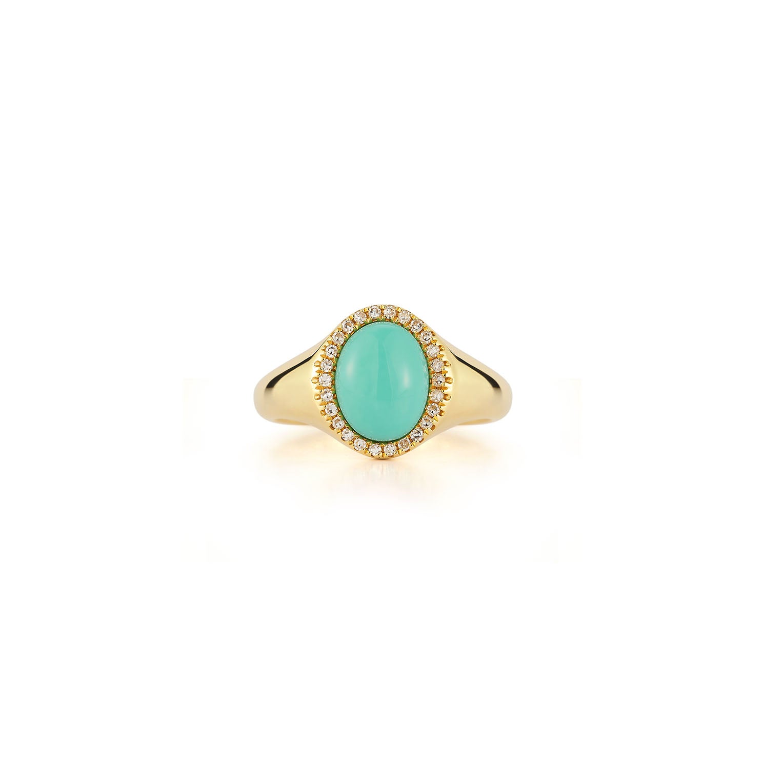 Diamond & Turquoise Cabochon Signet Ring