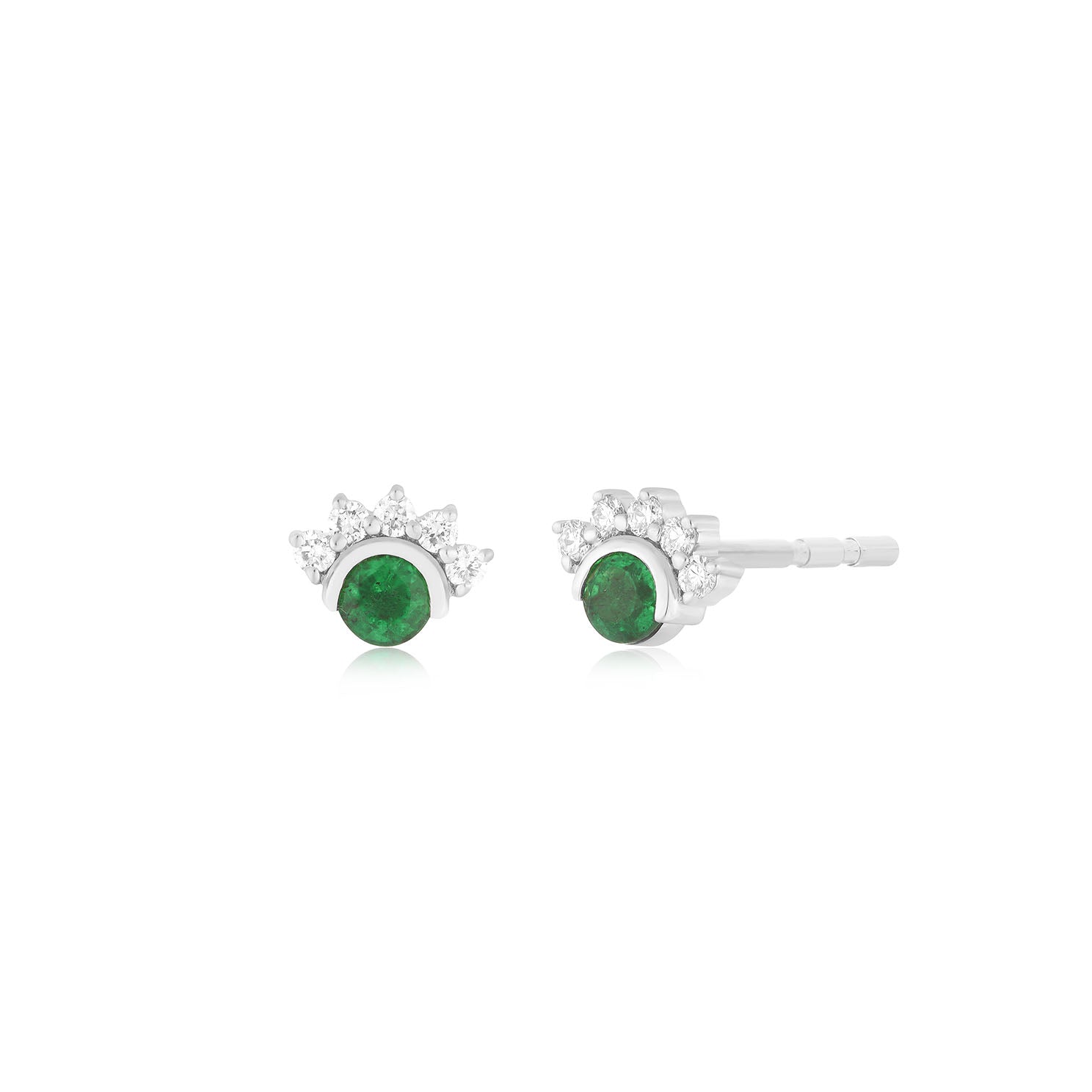 Diamond & Emerald Mini Fan Stud Earring
