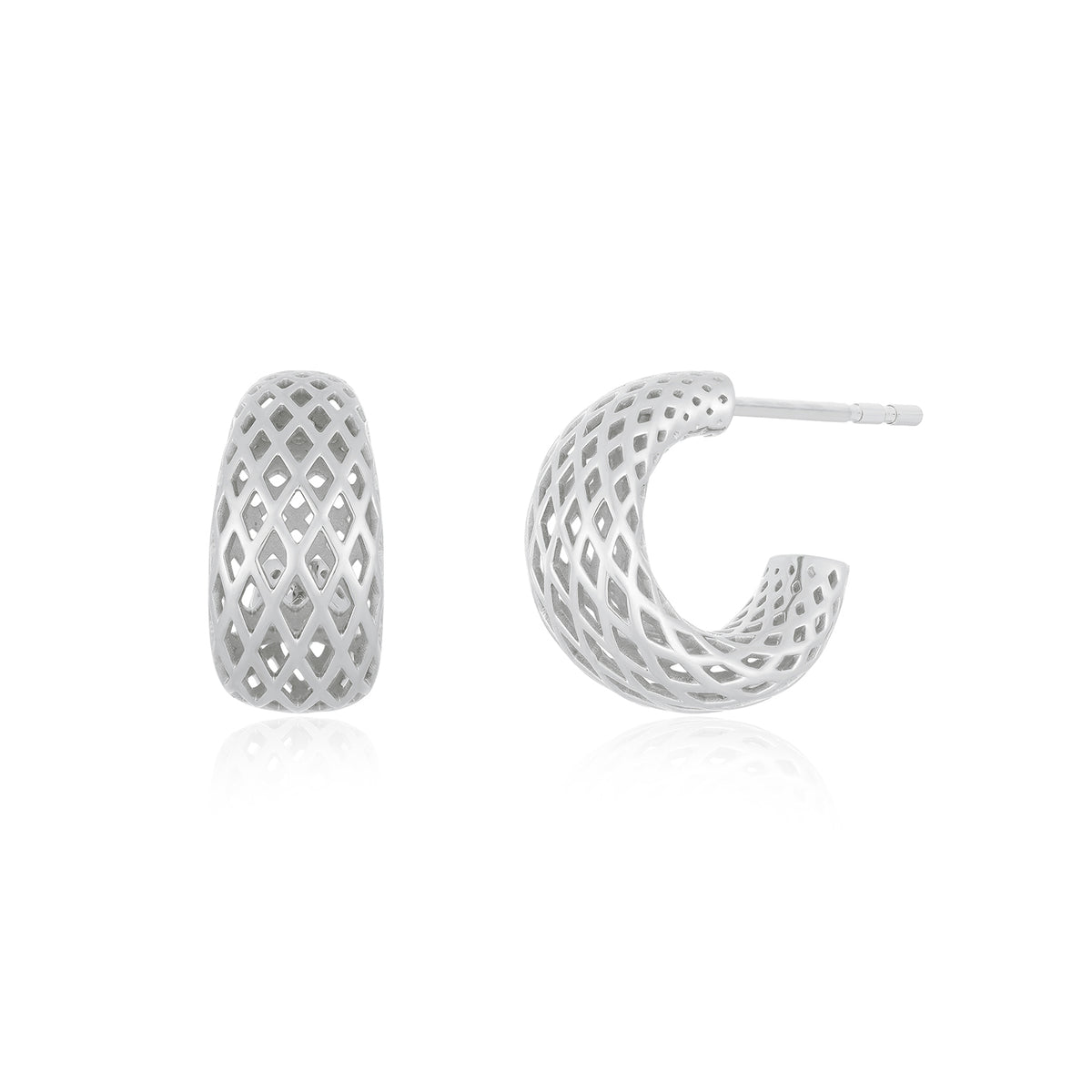 Woven Gold Jumbo Dome Huggie Earrings in 14k white gold