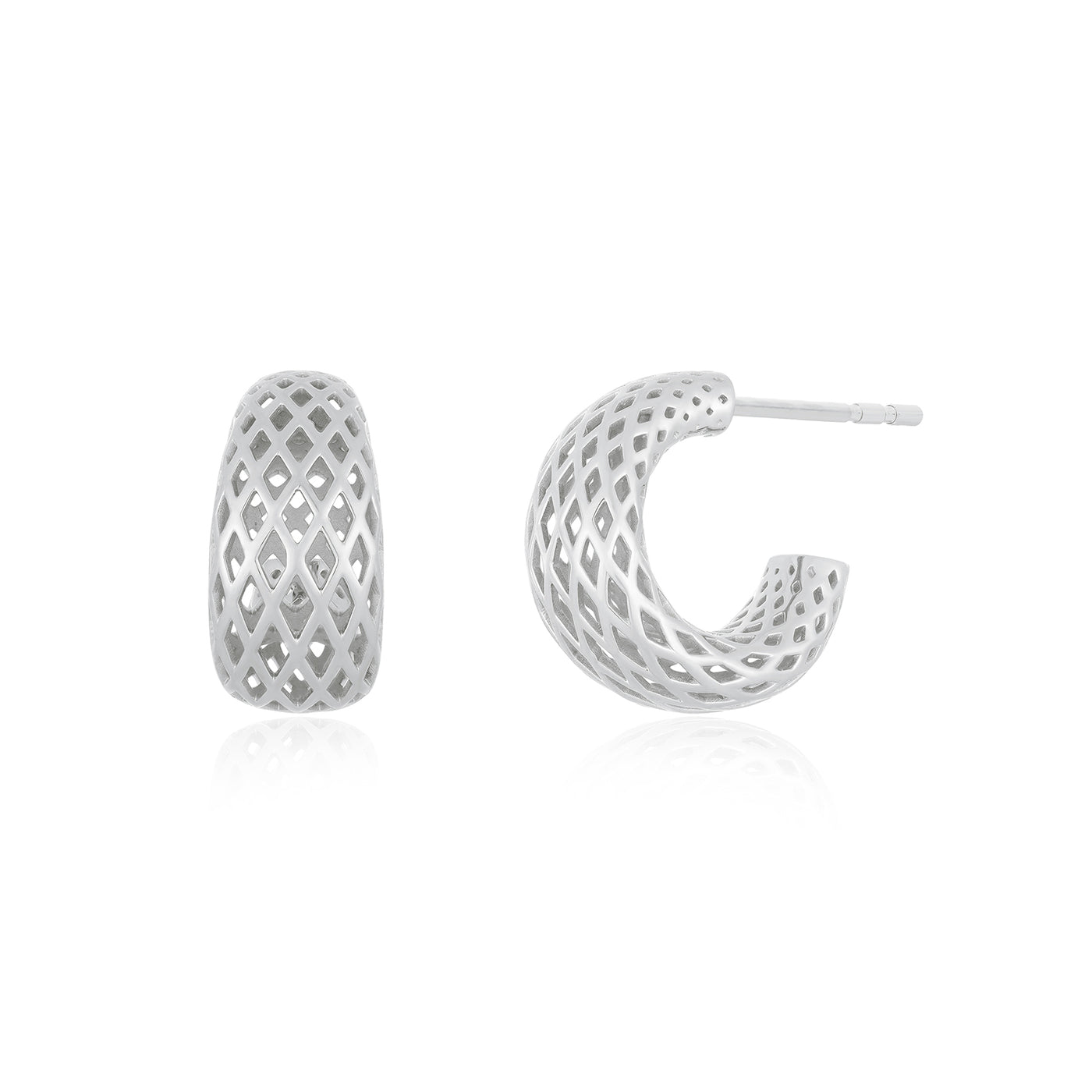 Woven Gold Jumbo Dome Huggie Earrings in 14k white gold