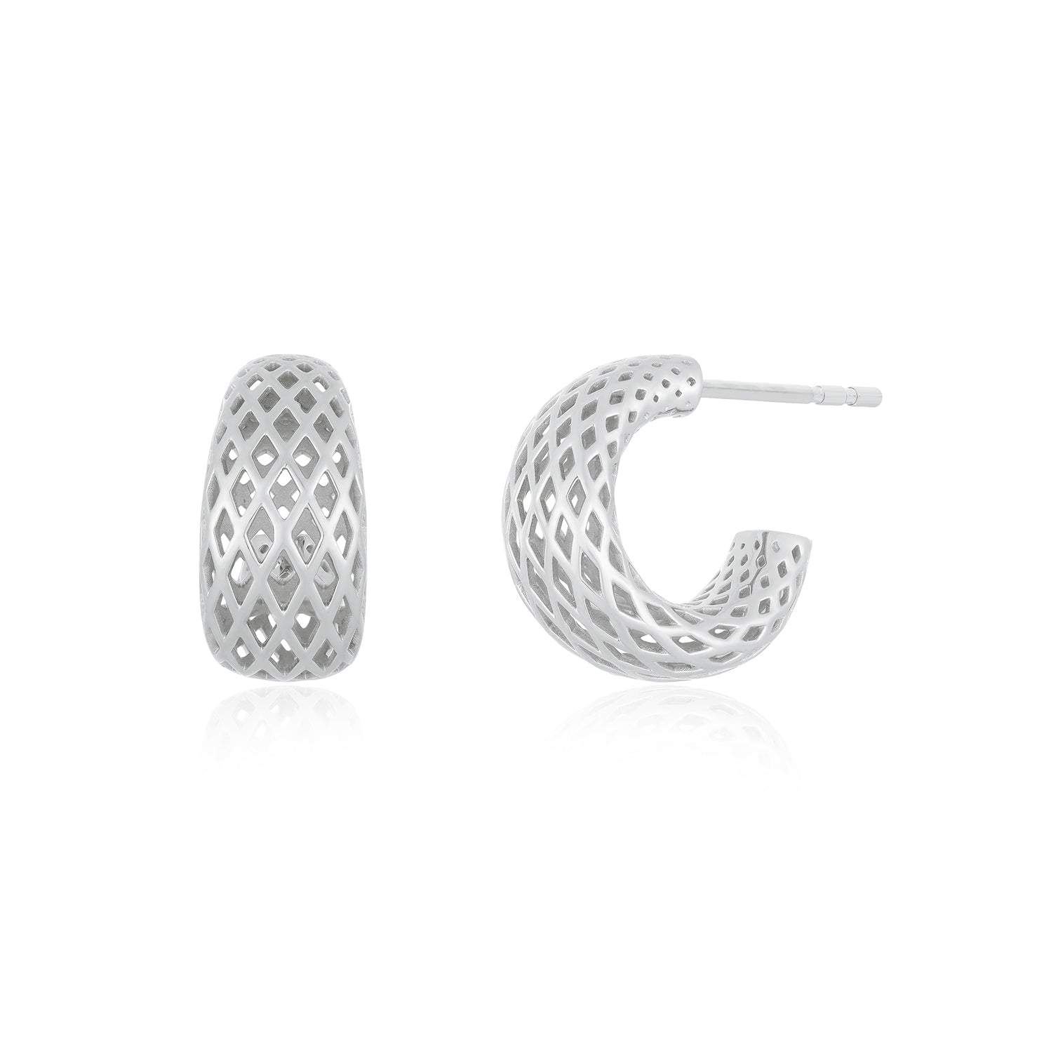 Woven Gold Jumbo Dome Huggie Earrings in 14k white gold
