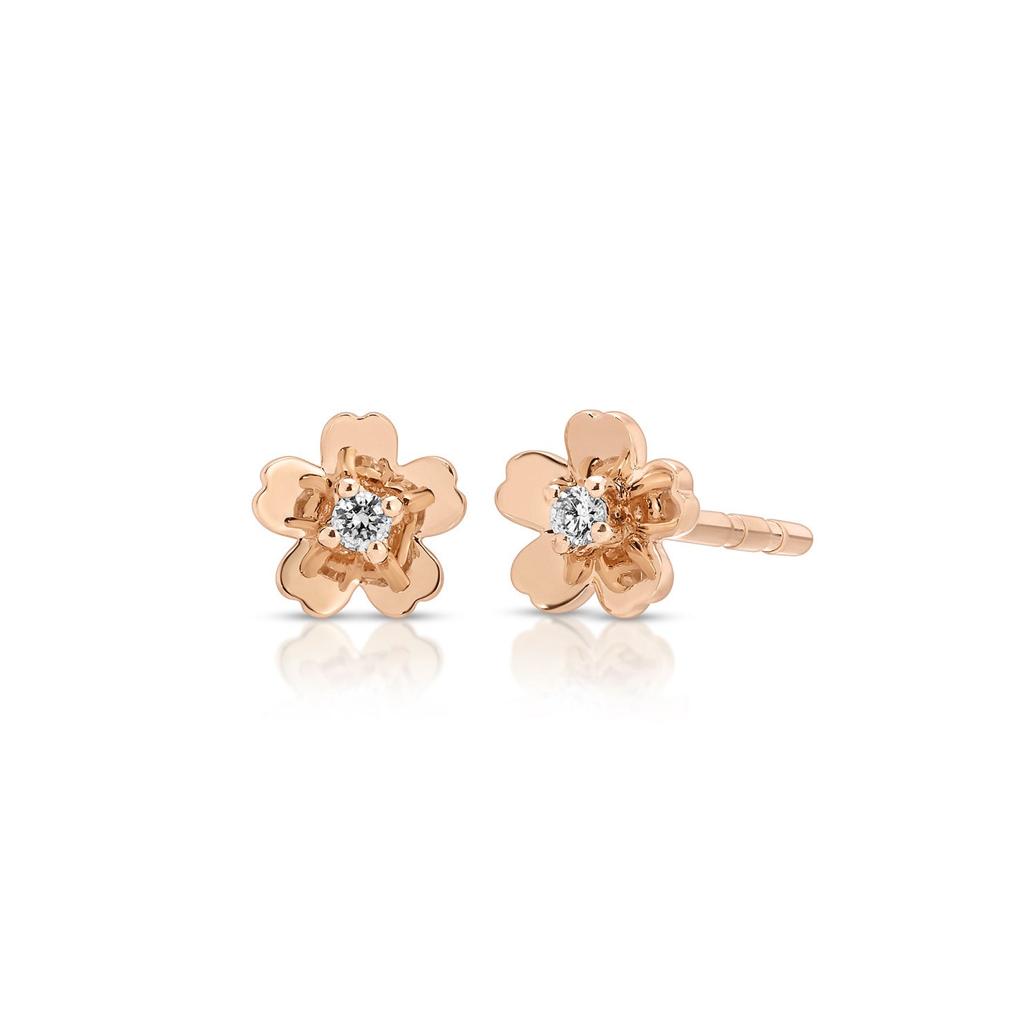 Gold and Diamond Mini Cherry Blossom Stud Earring
