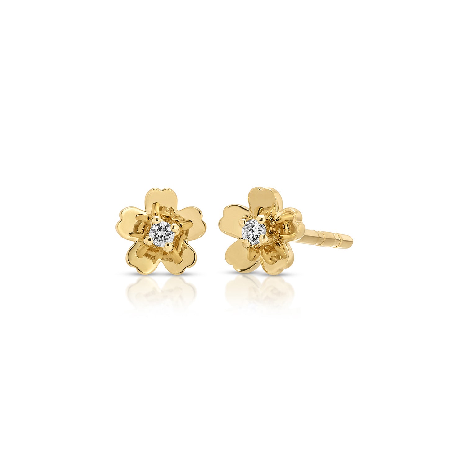 Gold and Diamond Mini Cherry Blossom Stud Earring