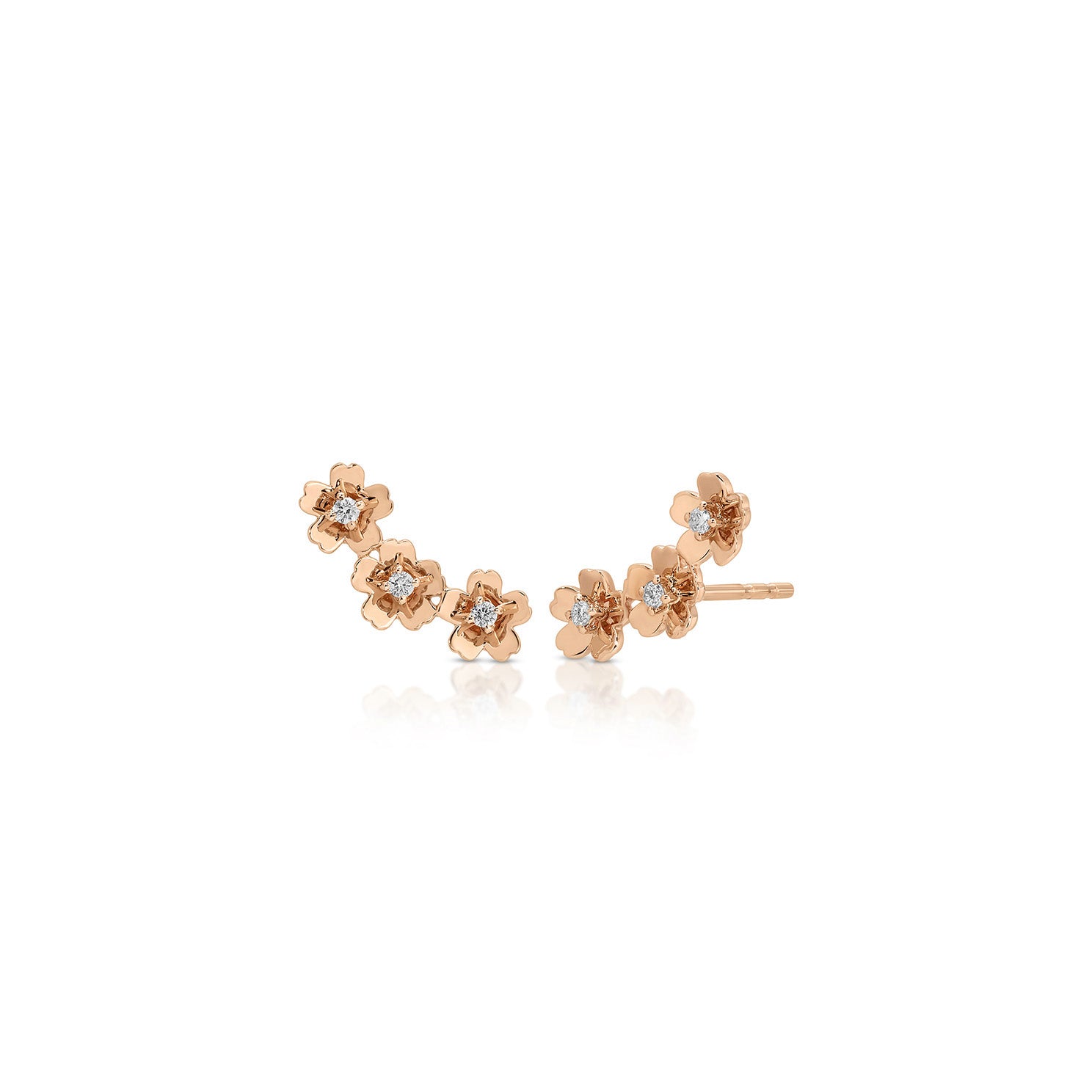 Triple Gold and Diamond Mini Cherry Blossom Ear Climber