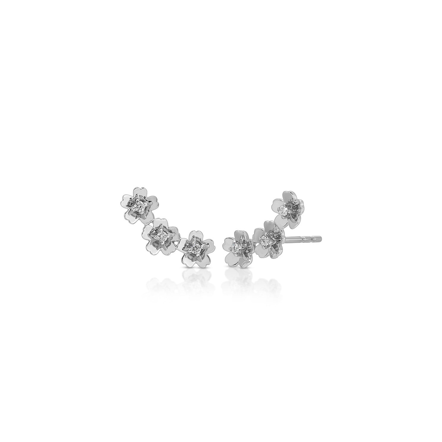 Triple Gold and Diamond Mini Cherry Blossom Ear Climber