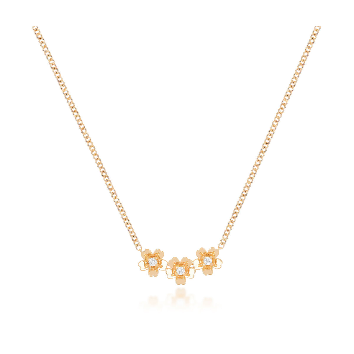 Triple Gold and Diamond Mini Cherry Blossom Necklace