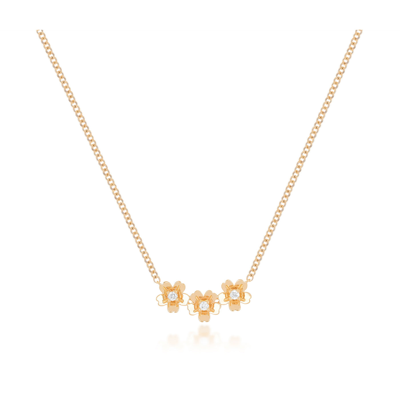 Triple Gold and Diamond Mini Cherry Blossom Necklace