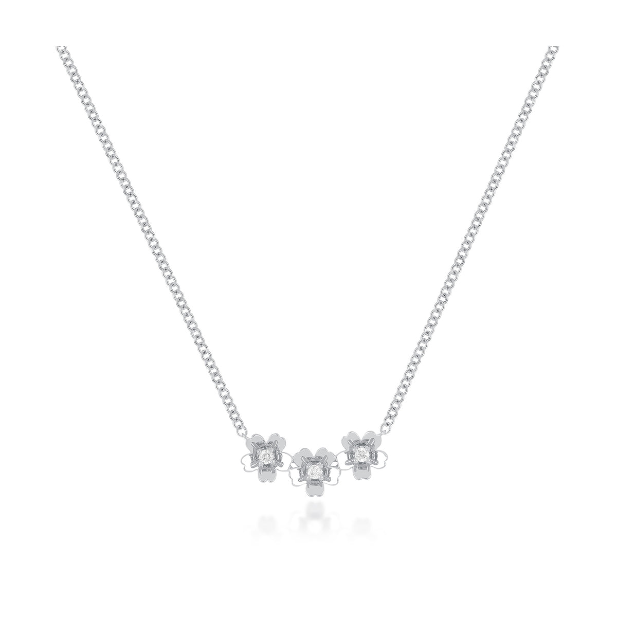 Triple Gold and Diamond Mini Cherry Blossom Necklace