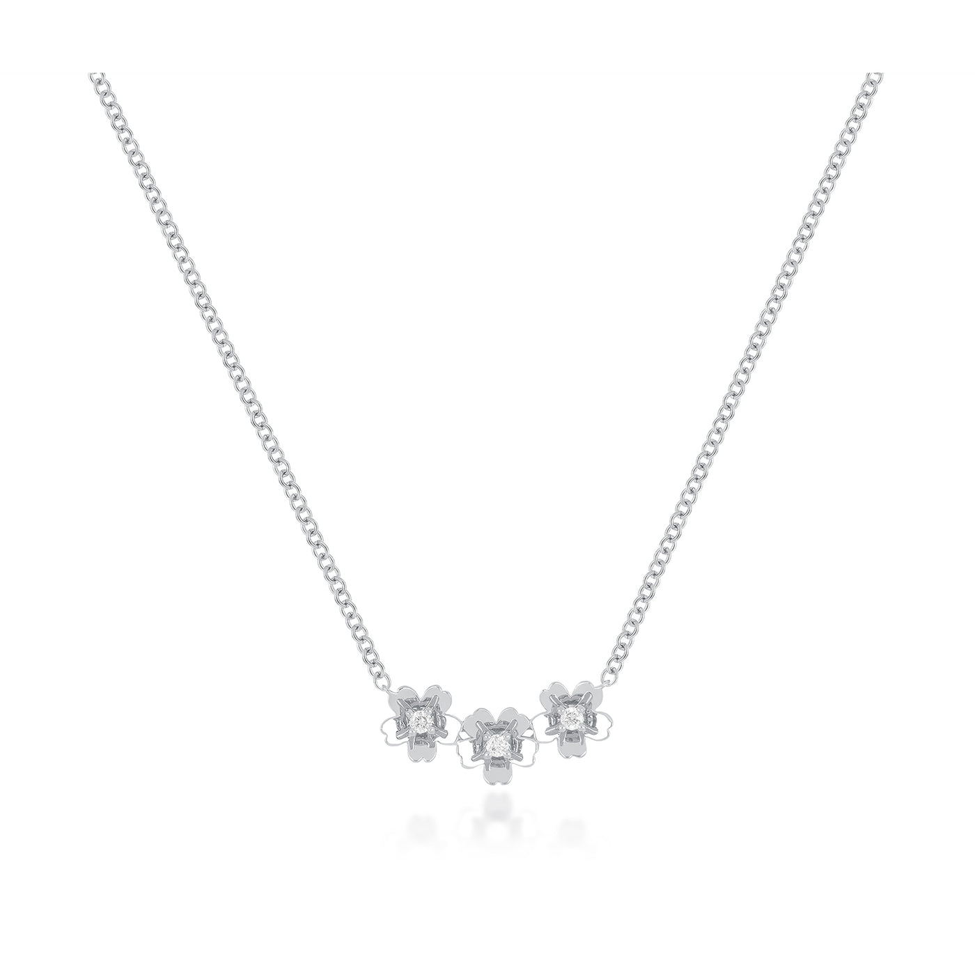 Triple Gold and Diamond Mini Cherry Blossom Necklace