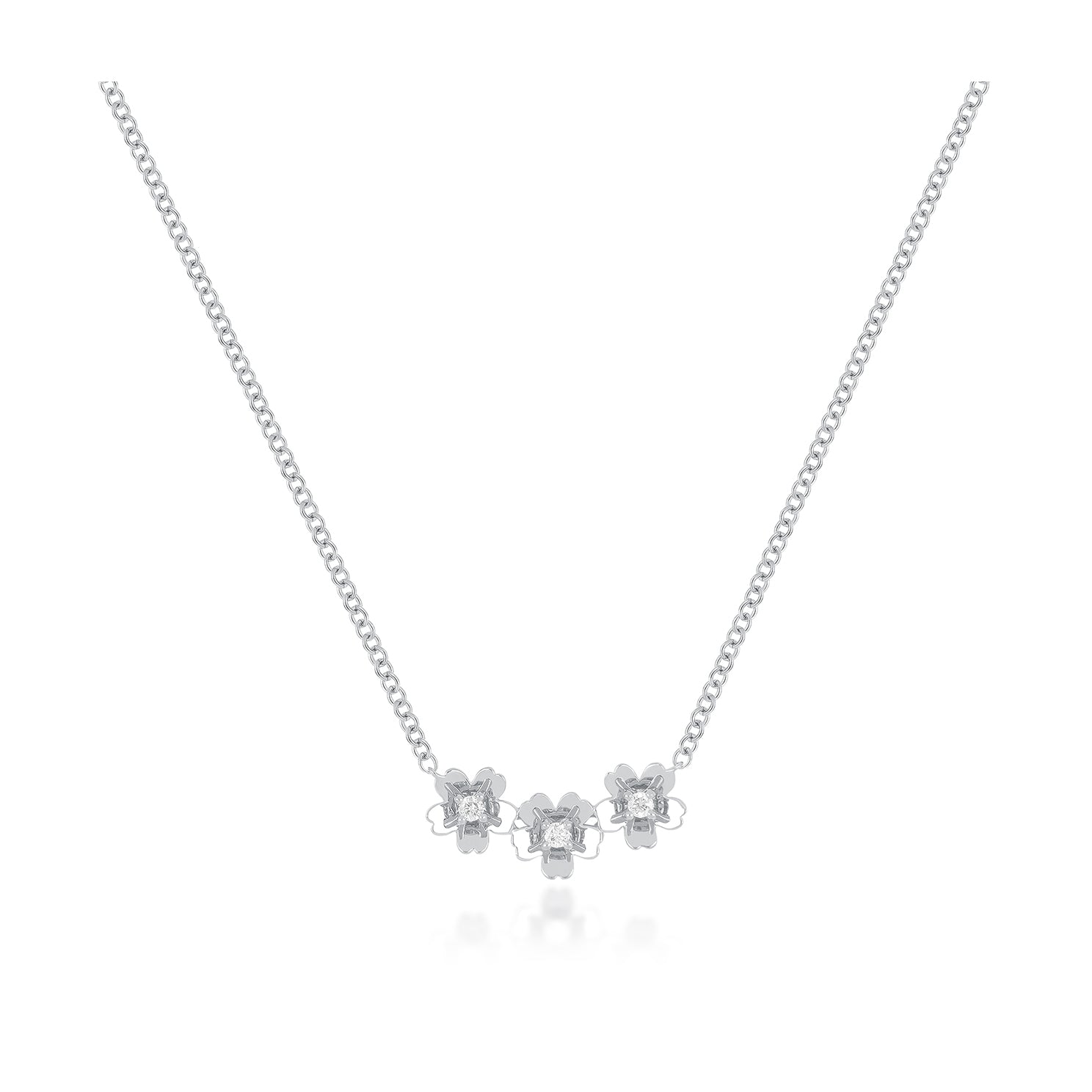 Triple Gold and Diamond Mini Cherry Blossom Necklace