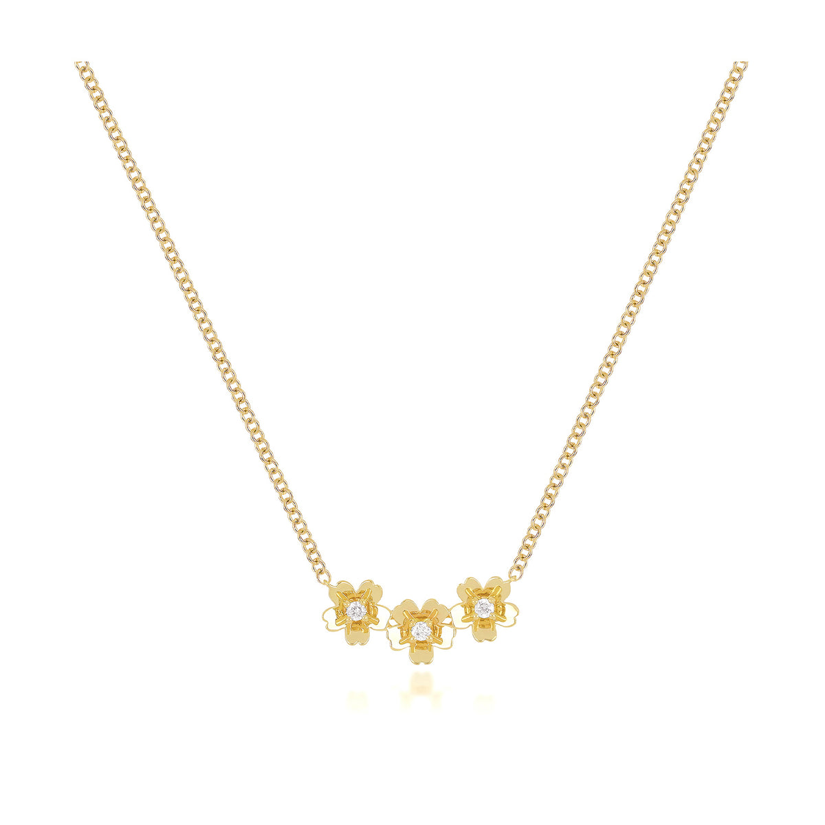 Triple Gold and Diamond Mini Cherry Blossom Necklace