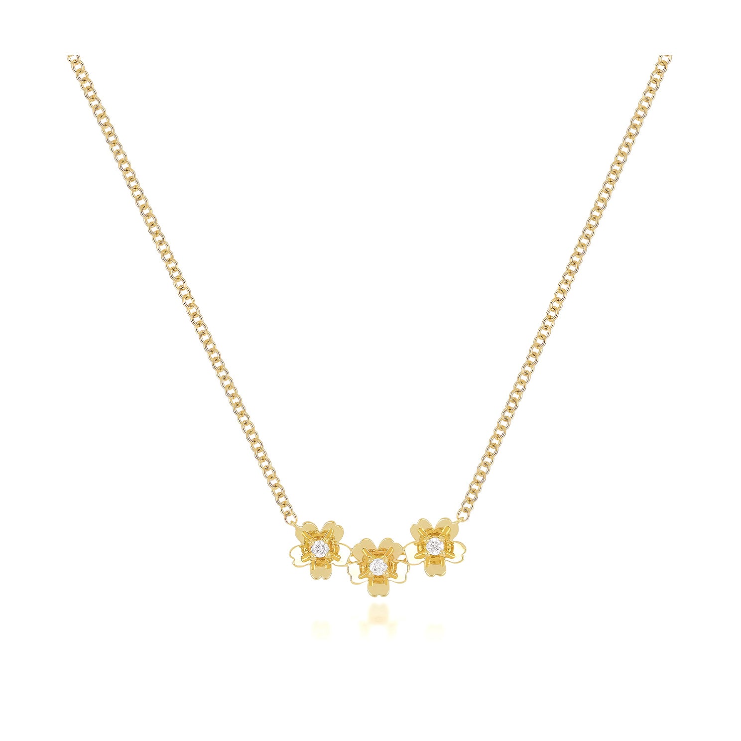 Triple Gold and Diamond Mini Cherry Blossom Necklace