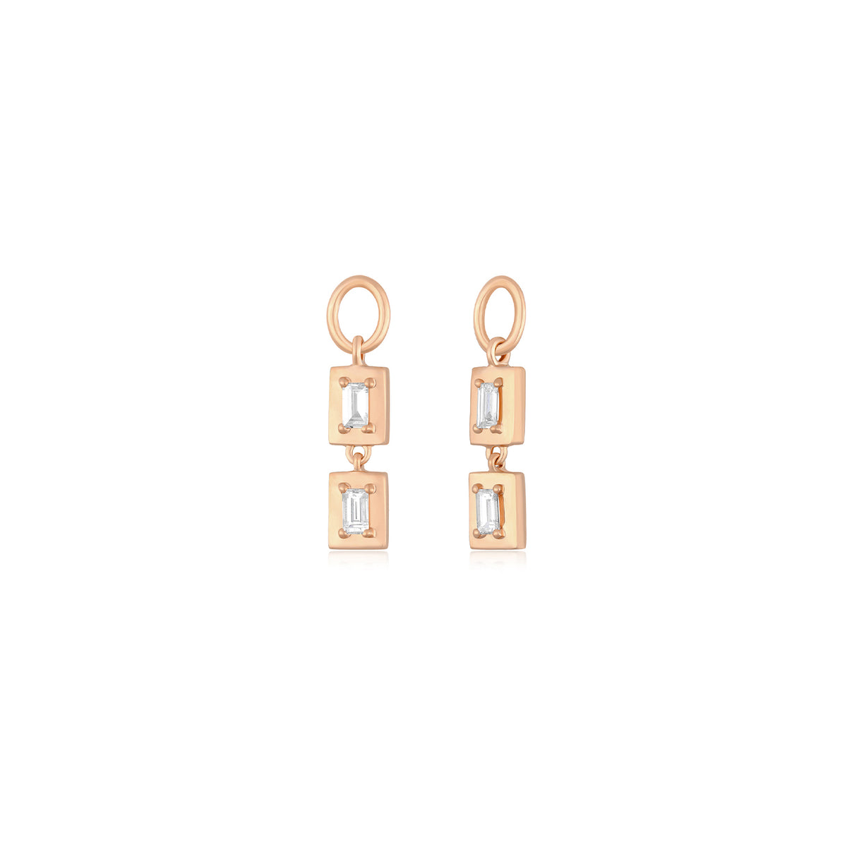 Gold Frame Double Baguette Diamond Huggie Charm