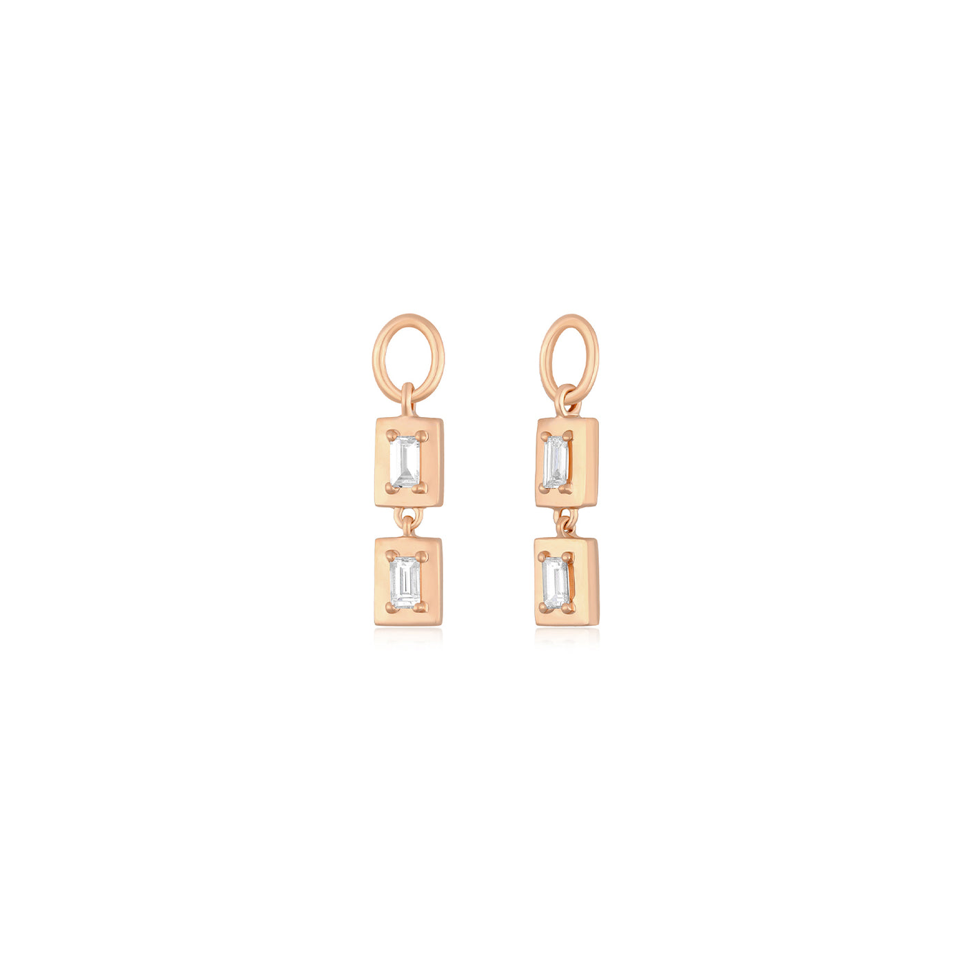 Gold Frame Double Baguette Diamond Huggie Charm